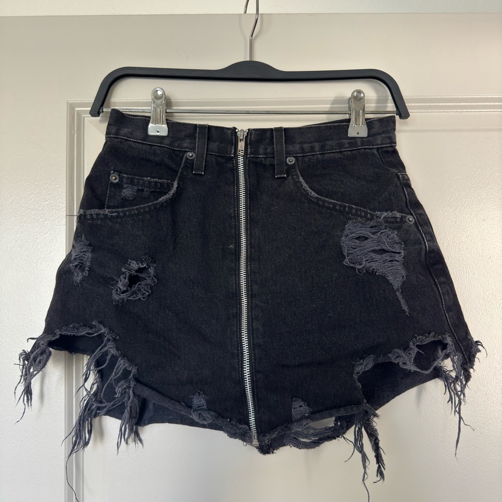 Denim zip up skirt